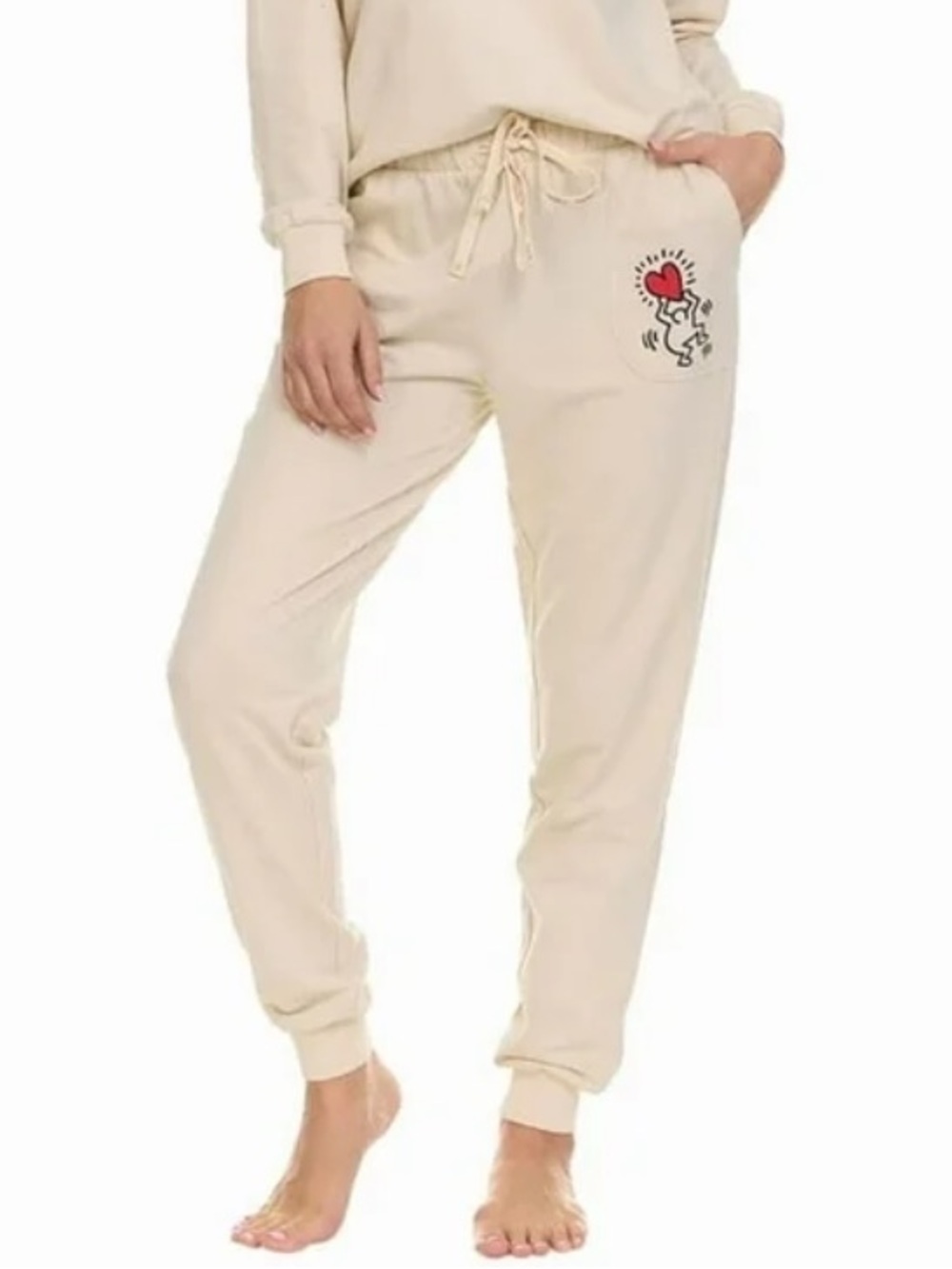 NWOT Keith Haring Cream Joggers with Heart Graphic